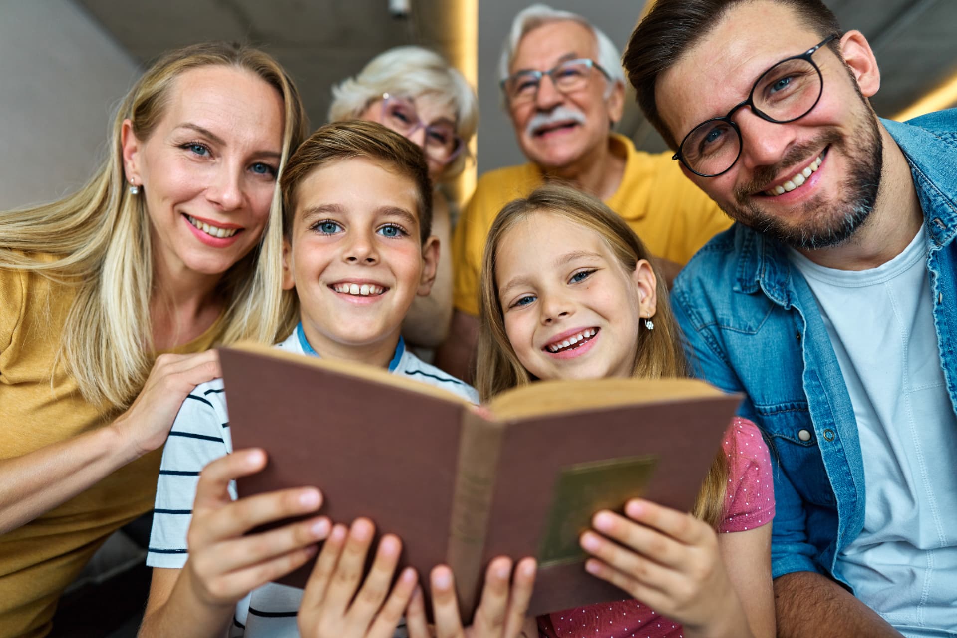 A family reading the Bible together at home